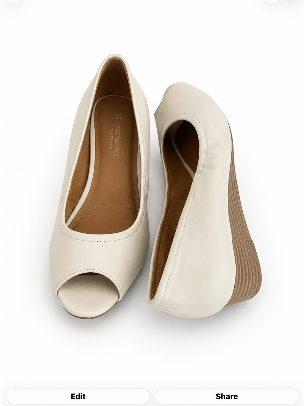 Naturalizer Leather Contrast Wedge White Peep-Toe Size 8.5M
